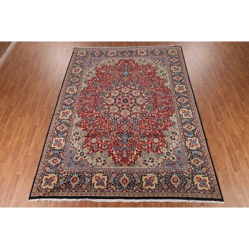 Traditional Kashan Turkish Rug Machine-Made Floral Carpet - 9'9" x 13'0"