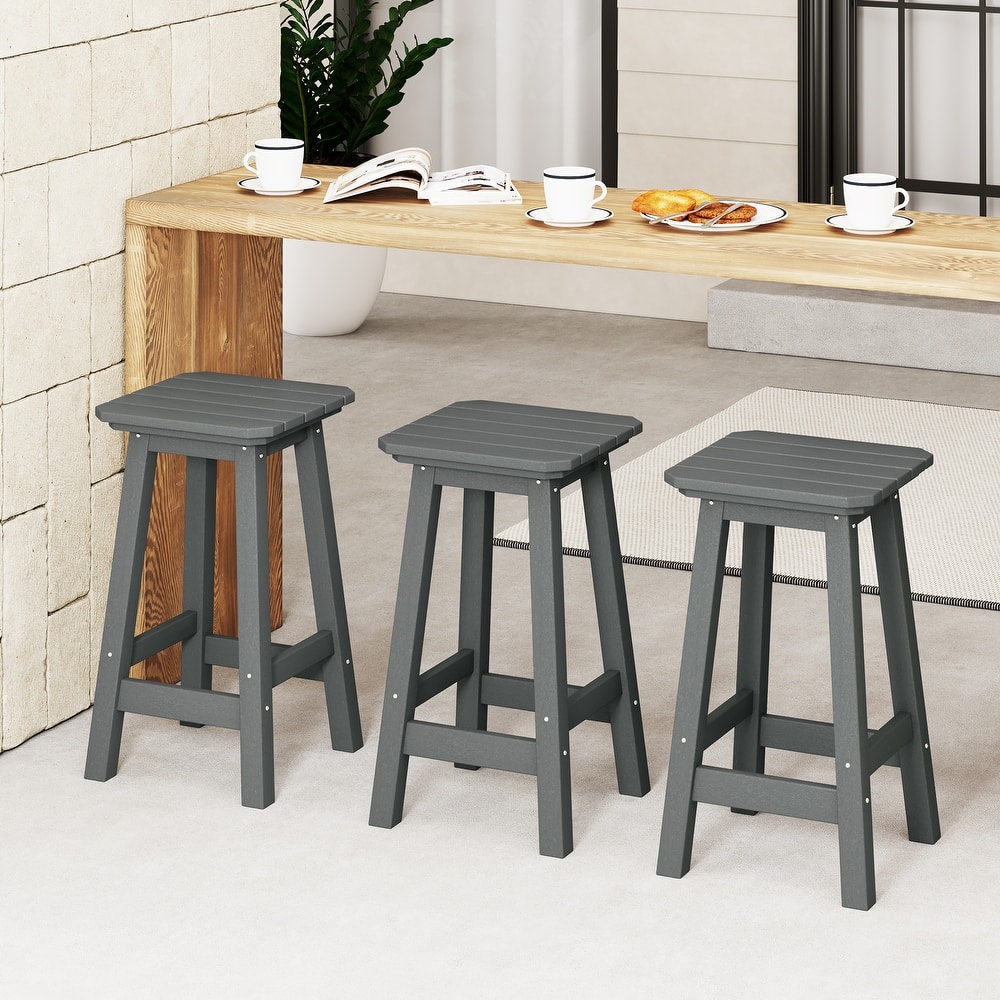 Laguna Hdpe All Weather Outdoor Patio 24" Square Counter Stool (Set Of 3)
