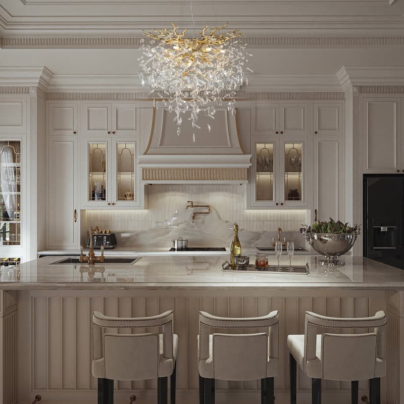 Modern Round Branch Crystal Chandelier, 600-1200mm Diameter, Marquise Cut Crystal Pendant Light