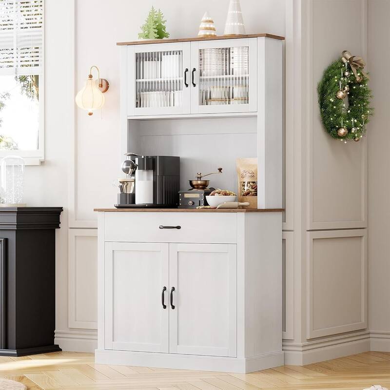 Kitchen Pantry Cabinet, 71" Tall Kitchen Hutch Storage Cabinet with Microwave Stand, Freestanding Buffet Cabinet For Home