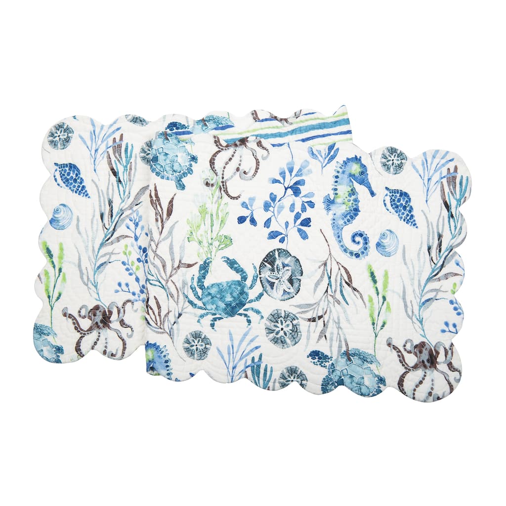 51" x 14" Crescent Bay Quilted Reversible Nautical Beach Table Runner
