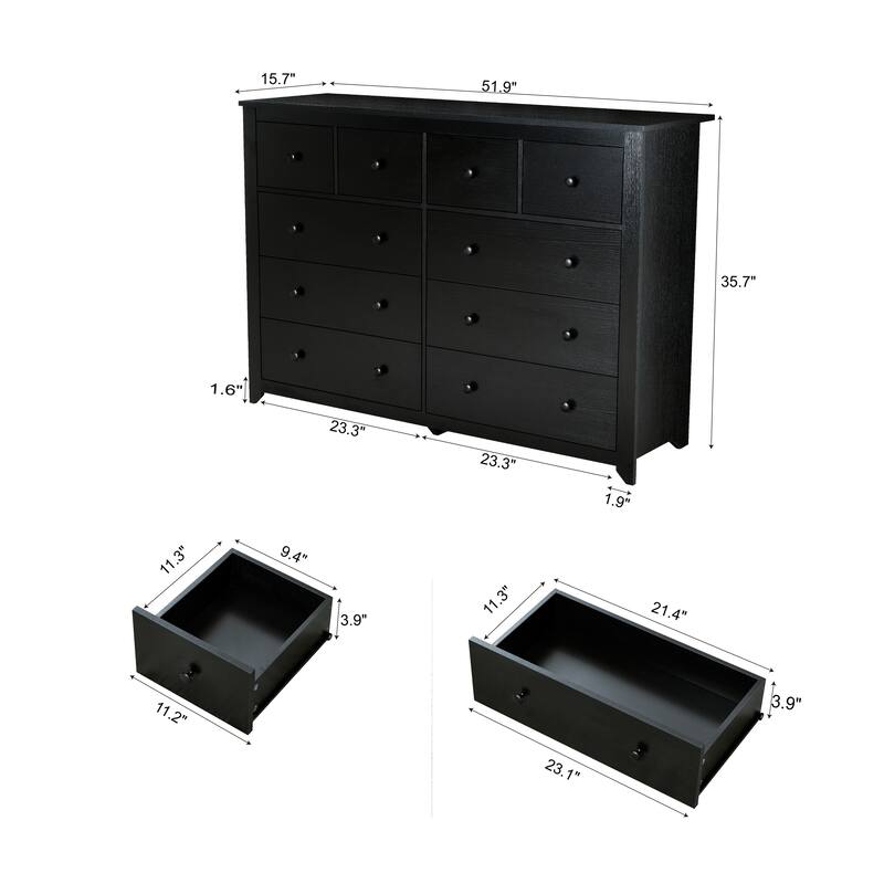 Modern 10-Drawer Dresser - Black