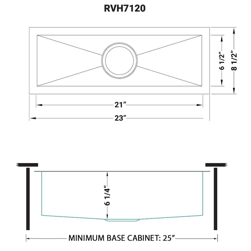 Ruvati 23" x 8" Bar Prep Sink Narrow Trough Undermount 16 Gauge Stainless Steel Single Bowl - RVH7120 - 23″ x 8-1/2