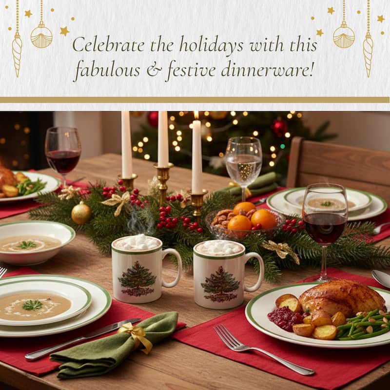 Spode Christmas Tree 4 Piece Place Setting - 11.2" L x 3.5" W x 11.2" H