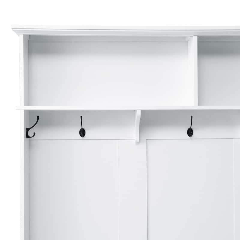 80.30"H Hall Tree with Storage Cabinet, Entryway Coat Rack with 2 Large Drawers and 5 Coat Hooks, Widen Mudroom Bench