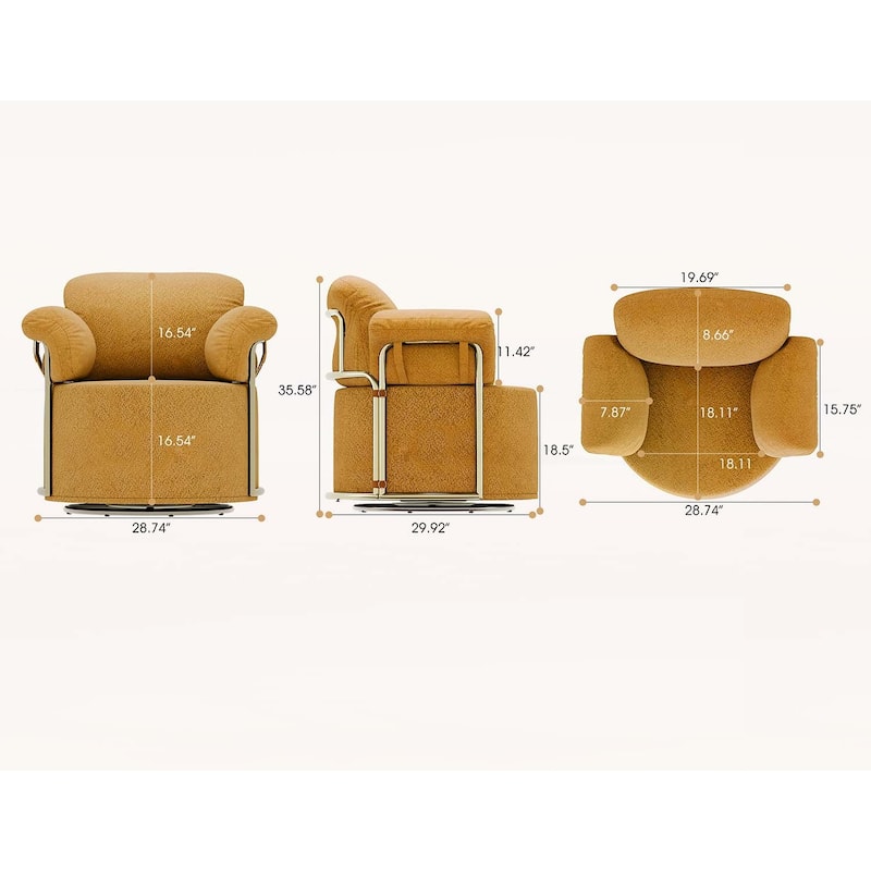 360 Degree Swivel Reading Chair with Gold Metal Legs,for Living Room,Bedroom,Office