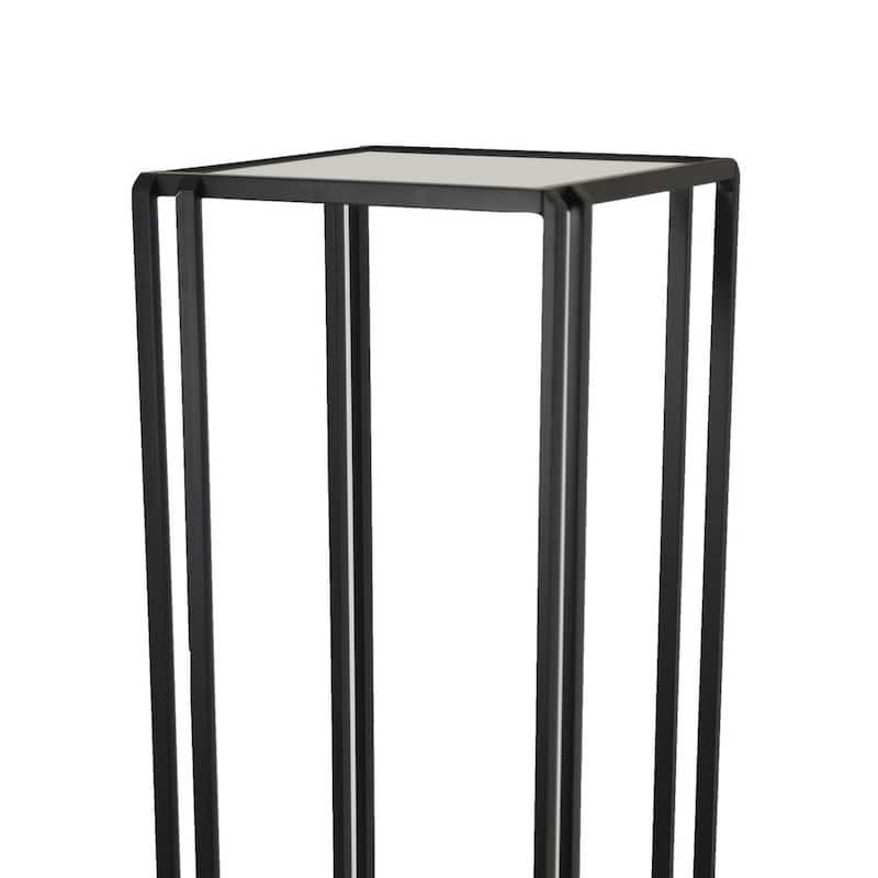 Buckley Plant Stand Table, Black Metal, Square Mirrored Top, 34 Inch