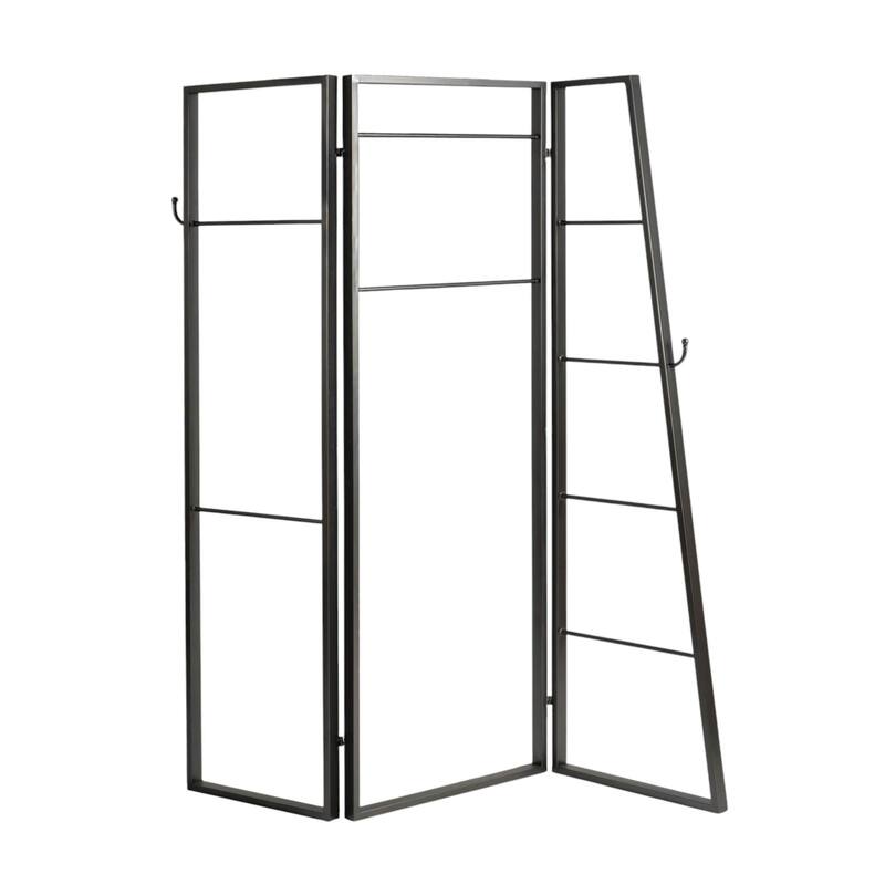 HomeRoots 72" Gray Iron Folding Three Panel Screen Room Divider - 65' X '72' X '1