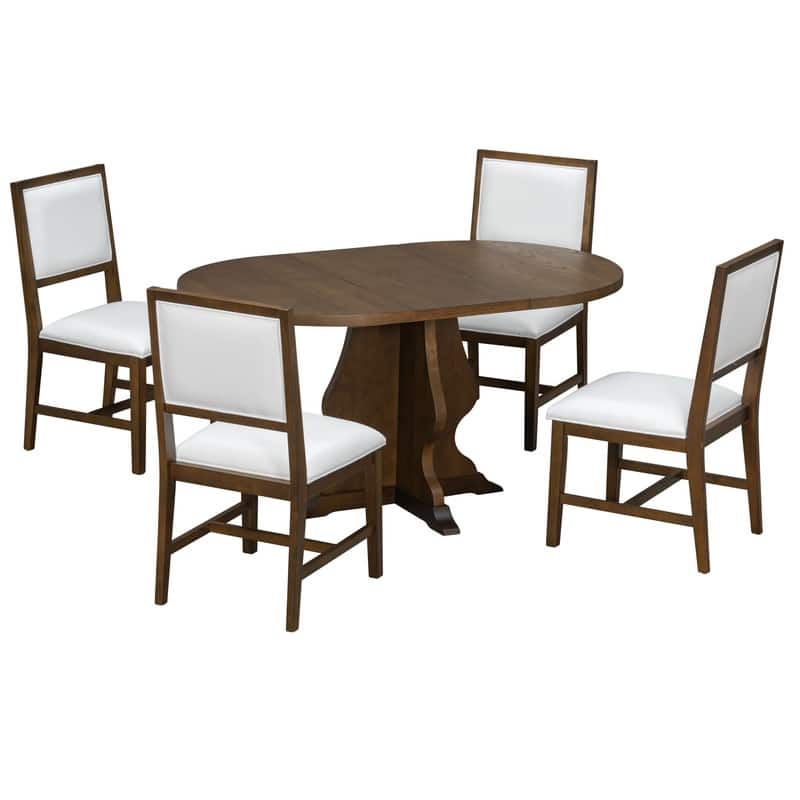 Farmhouse 5-Piece Dining Table Set with Upholstered Chairs and Extendable Dining Table for Dining Room, Kitchen and Living Room