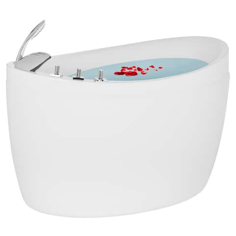 Japanese style 59 in. Acrylic Deep Soaking Freestanding Bathtub with Faucets and Integral Seat