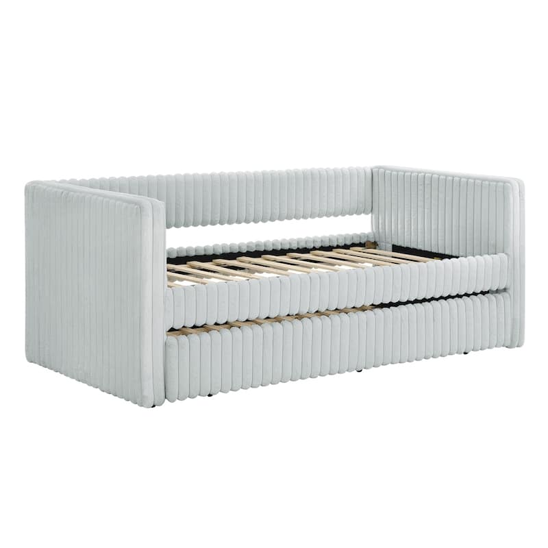Striped Corduroy Fabric Twin Size Daybed Upholstered Bed