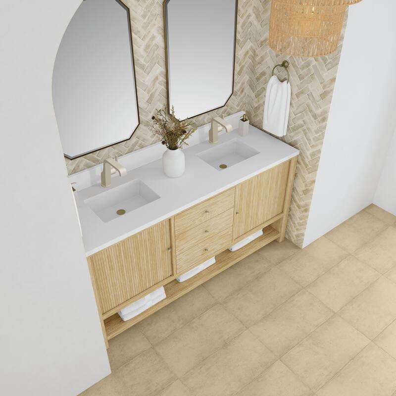 James Martin Vanities Marigot Single 72" Double Vanity, Sunwashed Oak - White Zeus - Single Hole