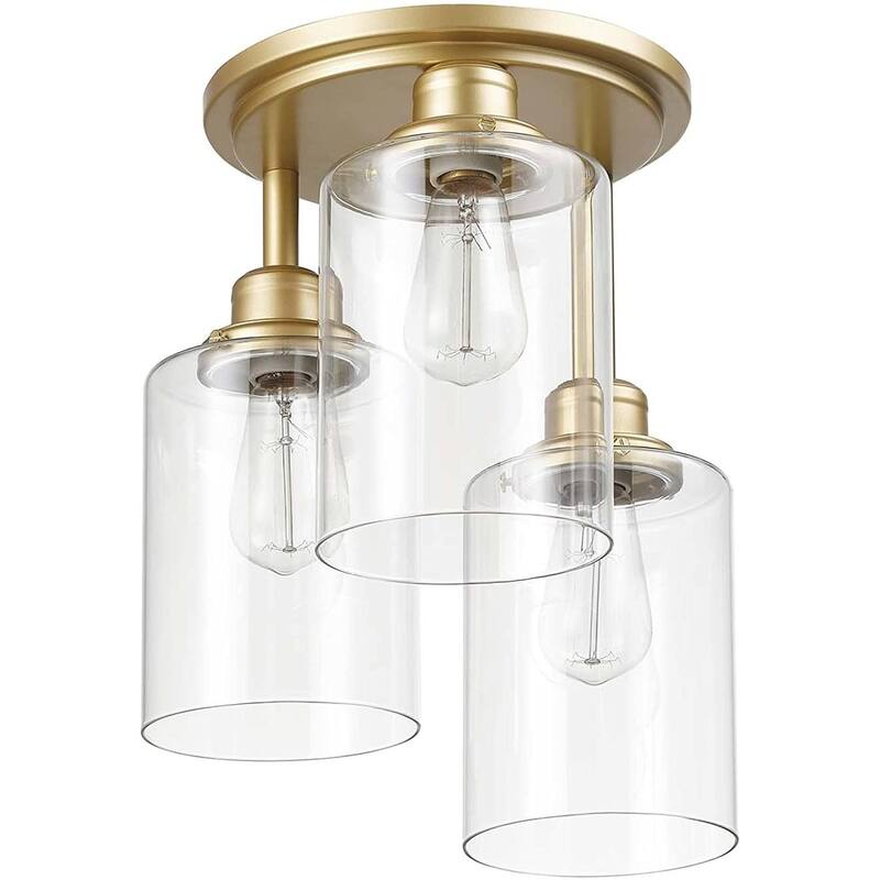 3-Light Flush Mount Ceiling Light glass ceiling lamp with gold finish
