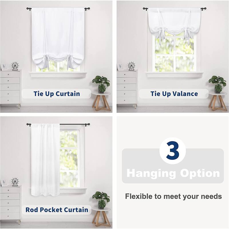 DriftAway Faux Linen Textured Solid Color Blackout Tie Up Curtain for Kitchen Adjustable Balloon Rod Pocket Window Curtains