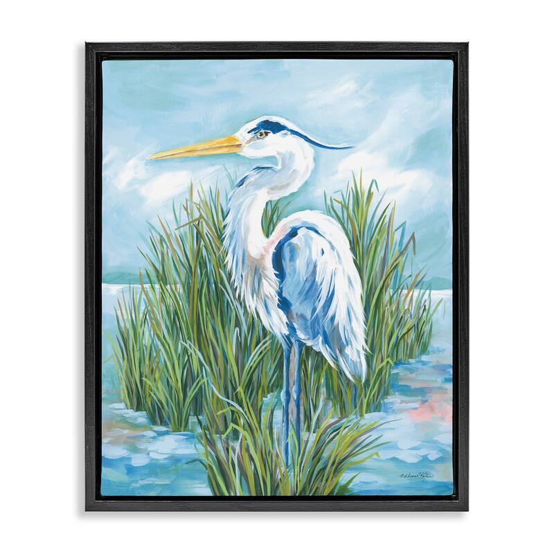 Stupell Coastal Heron Bird Framed Floater Canvas Wall Art Design By Diane Kater - 17 x 21 - Black