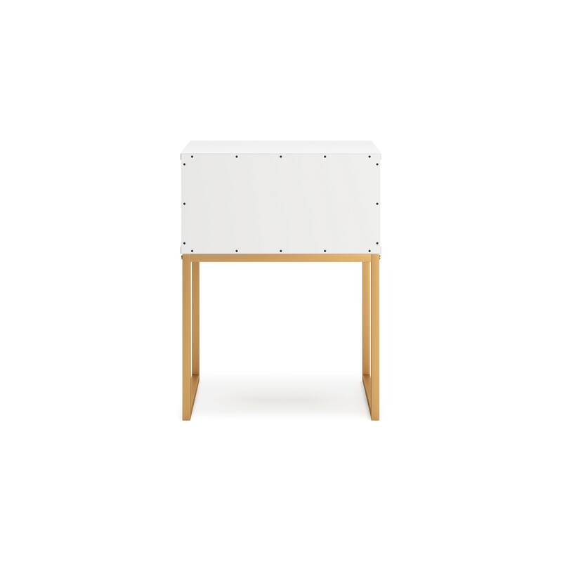 Alli Nightstand, 1 Drawer, Matte White Wood, Gold Metal Legs, 26 Inch