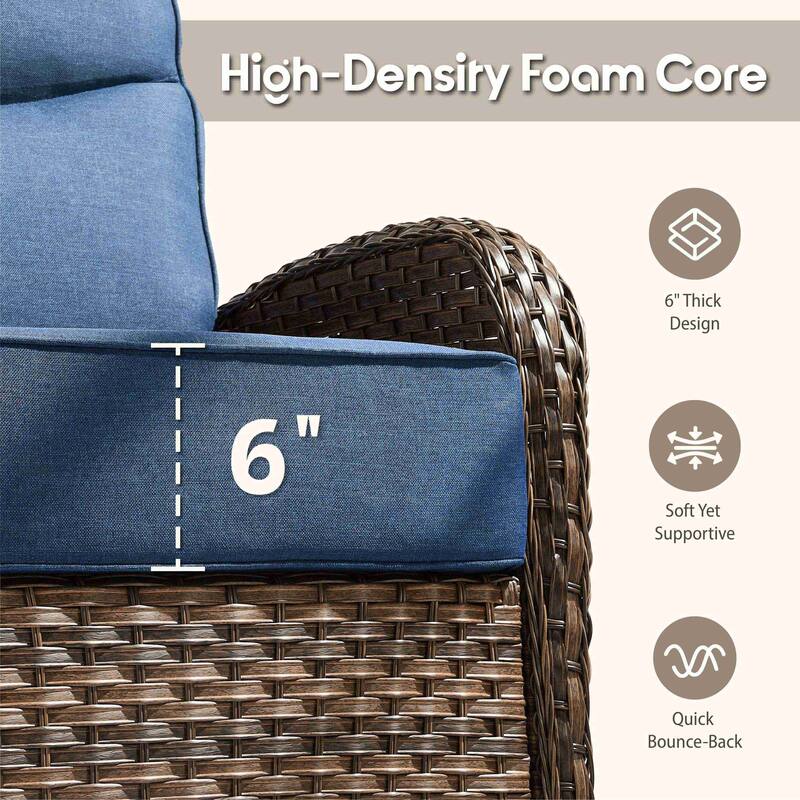 Meyreso 3-Seat Handwoven Wicker Patio Sofa with 6-Inch Thick Cushions