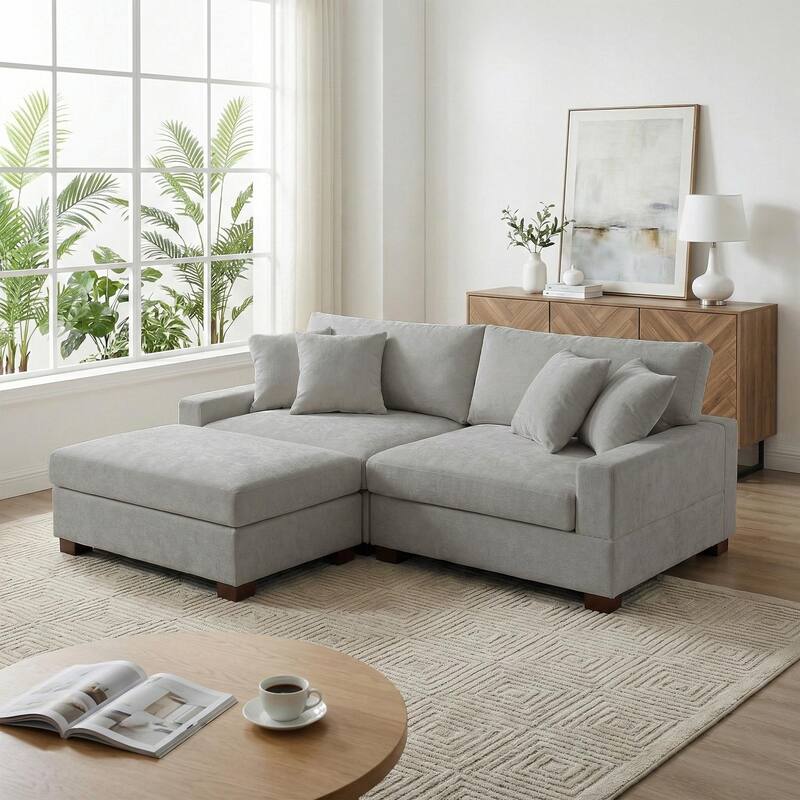 Modern Oversized Chenille Modular Sectional Sofa with Ottoman
