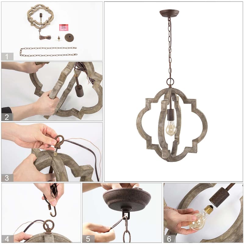 Modern Farmhouse 1/3-Light Wood Rustic Chandelier Lantern for Kitchen Island