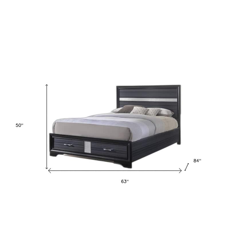 HomeRoots Black And Gray Wood Queen With Two Drawers Bed Frame