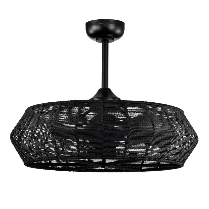 Akasha 28 Inch Rattan Rope 6 Light Fandelier with Remote (Matte Black Color)