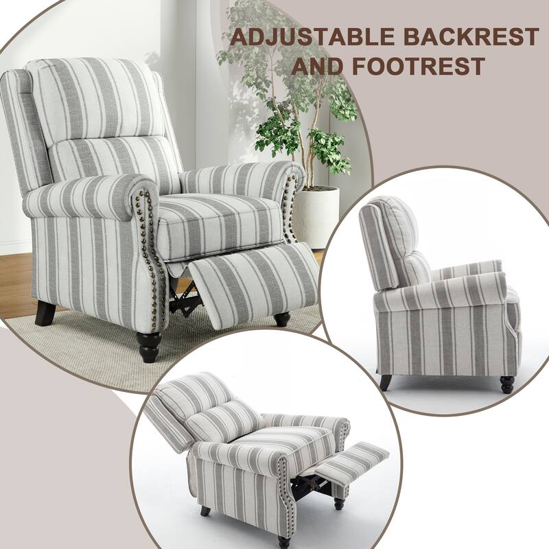 Alisa 35'' W Vegan Leather/ Linen Glider Push Back Recliner Chair