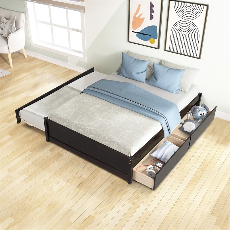 Full Bed With Twin Size Trundle And Two Drawers
