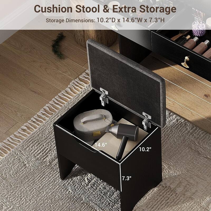 2 Drawers Makeup Vanity Table with LED Light Mirror and Charging Station