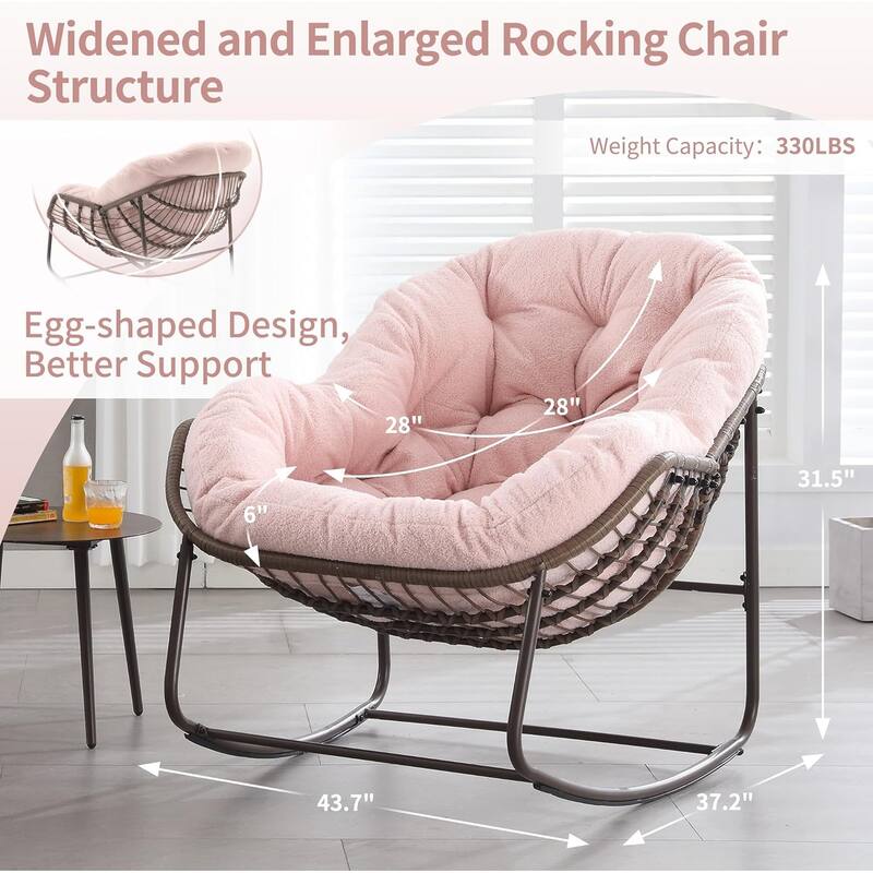Outdoor rattan rocking chair, padded penguin rocking chair,lounge chair Outdoor for Front Porch,Living Room,Patio,Garden