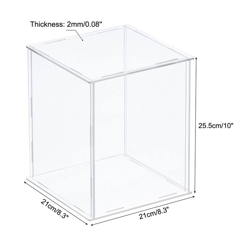 Acrylic Display Case Plastic Box Cube Storage Box Assemble Showcase - 8.3x8.3x10 Inch