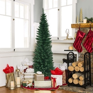 Gymax 8Ft Green Artificial Pencil Christmas Tree with Stand for Home Holiday Decor