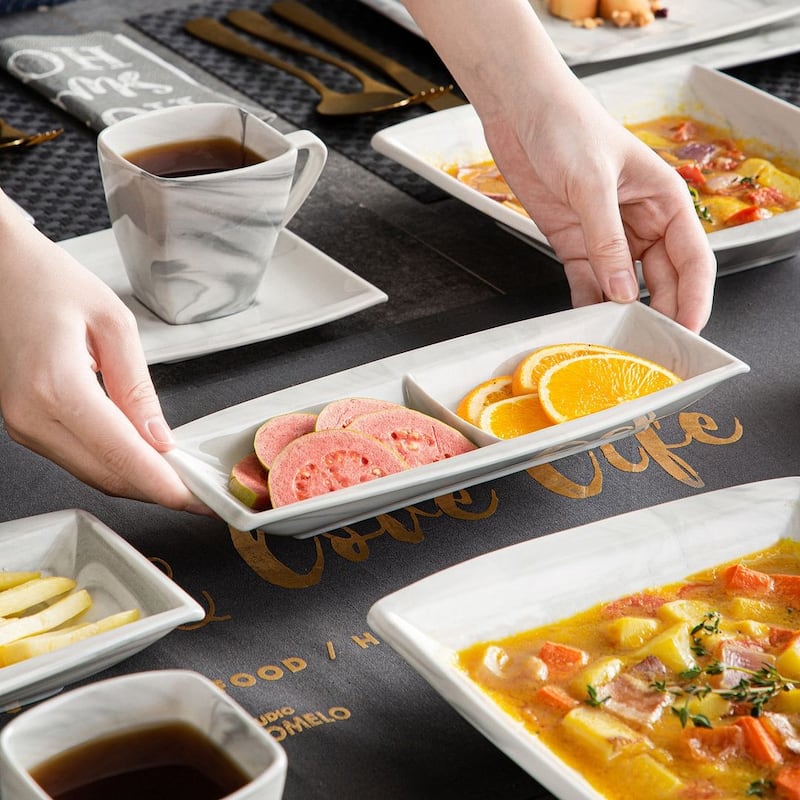 MALACASA BLANCE 32-Piece Marble Gray Dinnerware Set (Service For 6)