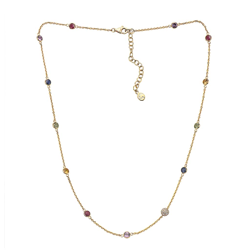 EFFY 14K Gold Diamond Multi Sapphire Station Necklace