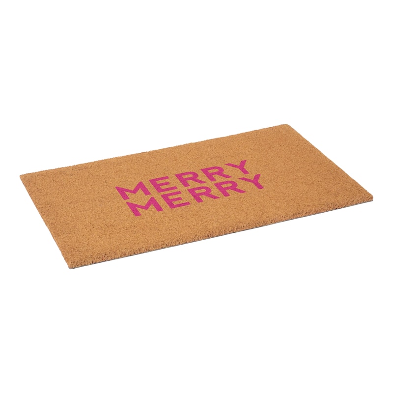 HomeRoots 24" X 36" Brown And Pink Christmas Outdoor Coir Door Mat - 24.00' X '36.00