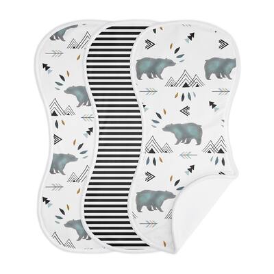 Bear Mountain Collection Absorbent Burp Cloths (3 Pack Set) - Slate Blue and Black Watercolor Woodland Forest Animal