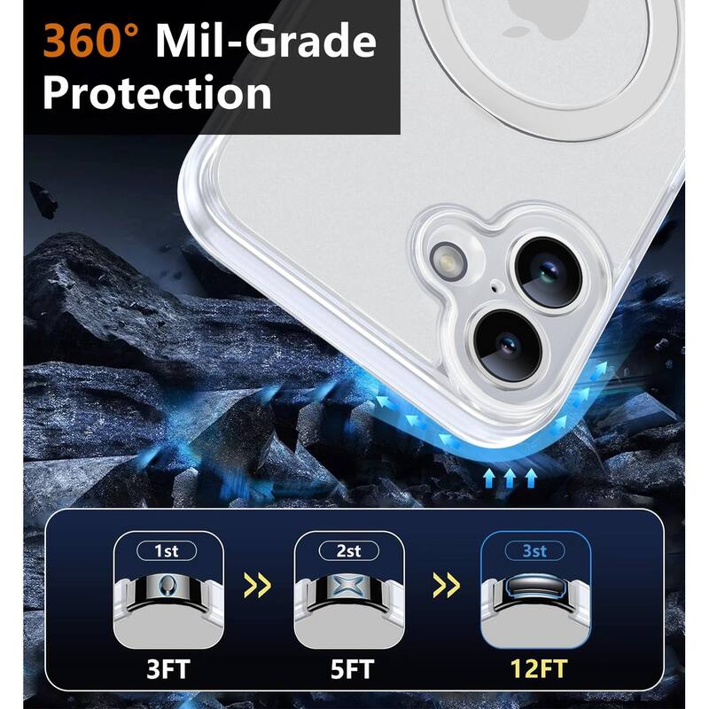 iPhone 16 360° Adjustable Stand Compatible with MagSafe, Translucent Cover with Magnetic Ring Case Non-Slip and Shockproof