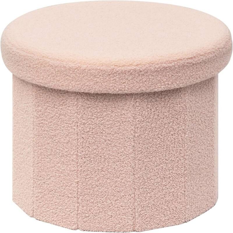Round Ottomans with Storage Foot Stool Footrest - Pink