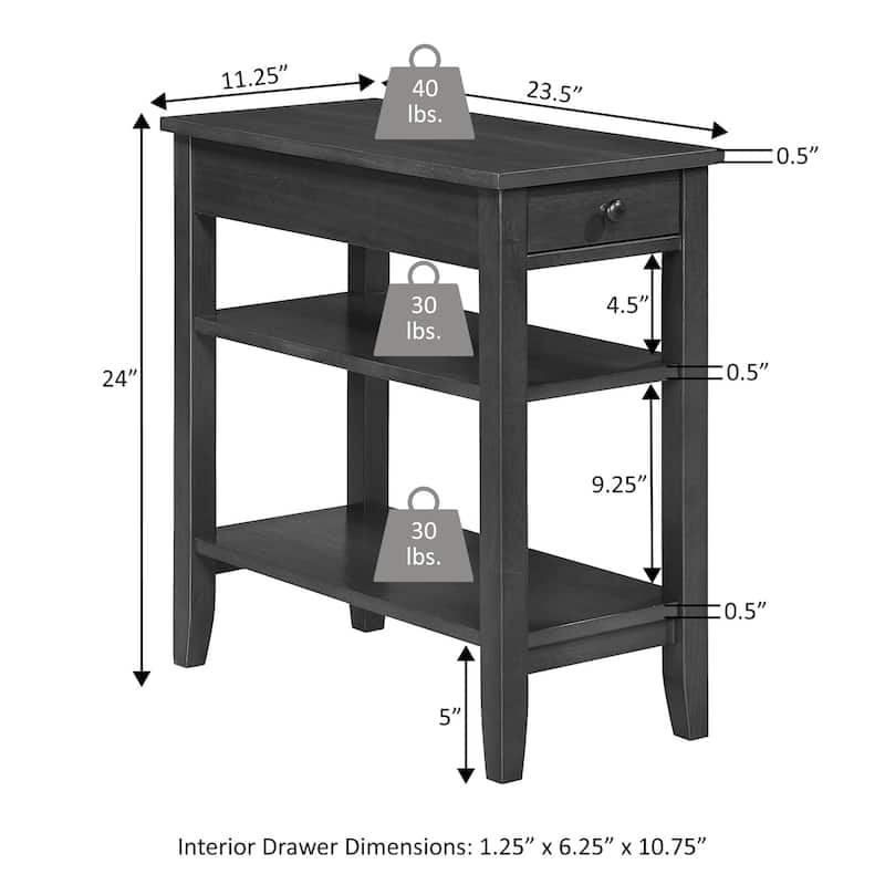 Three Tier End Table With Drawer - Modern Accent Table, Living Room Side Table, Bedroom Nightstand - 24