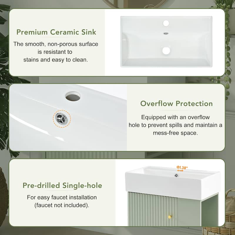 Wall-Mounted Bathroom Vanity Small Space Floating Cabinet with Sink, Wave-Patterned Door, Metal Handle and Right Side Storage