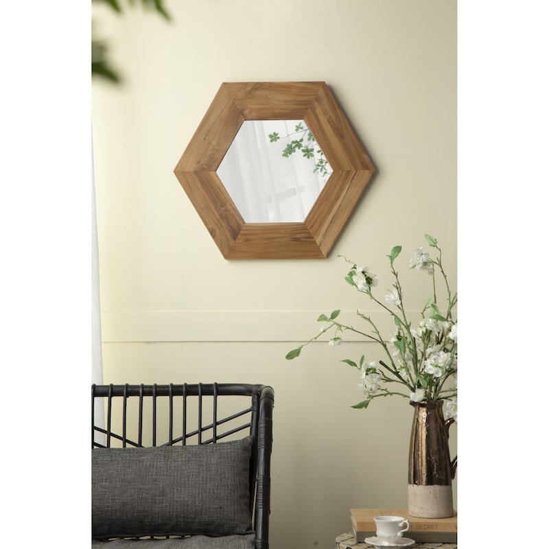 Hexagon Mirror with Natural Wood Frame