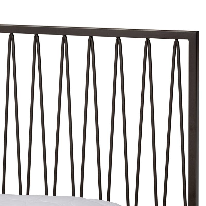 Modern Metal Platform Bed - Full Size, Black Finish, Geometric Headboard, Easy Assembly