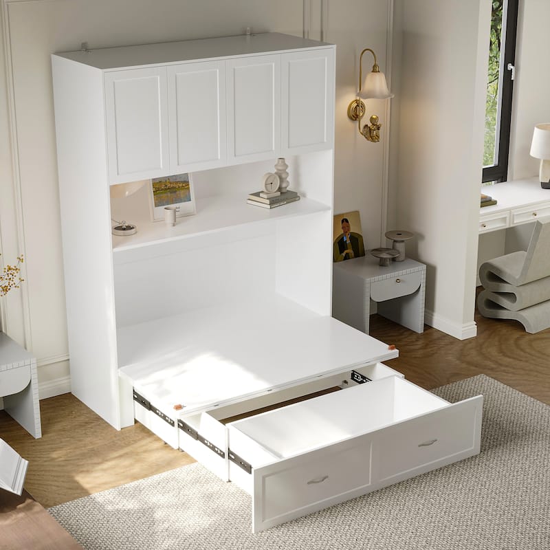 Full Size Storage Bed with Cabinet Convertible Pull Out Platform Bed with Power Outlets