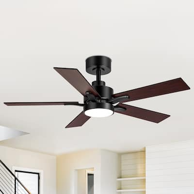 42" 5-Blade Black/White Modern LED Ceiling Fan with Light and Remote