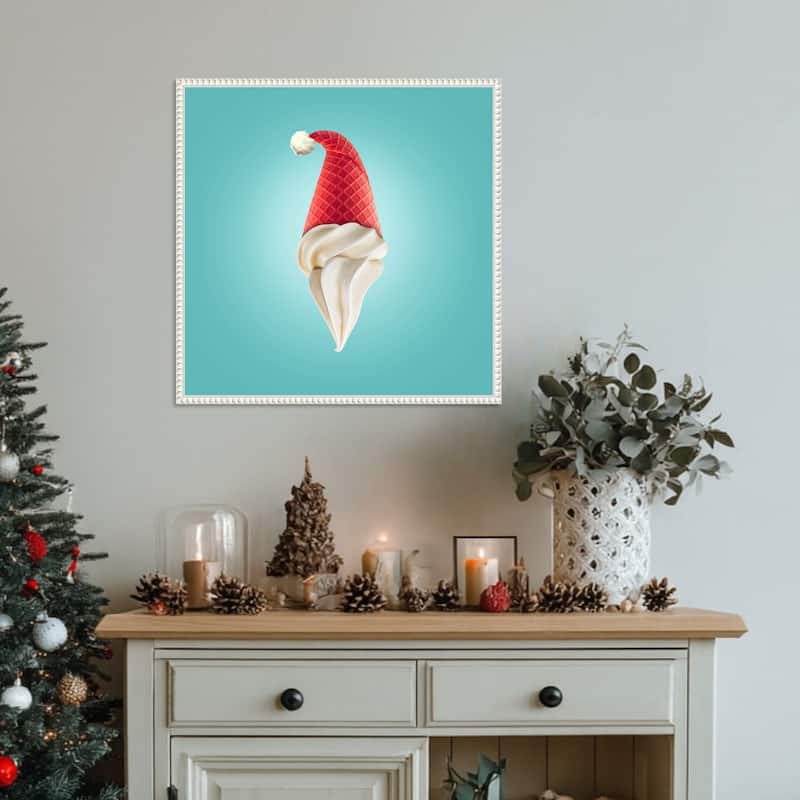Santas Cream by Artem Pozdniakov (22 x 22 in.), Framed Canvas Wall Art Print - Sylvie Beaded White
