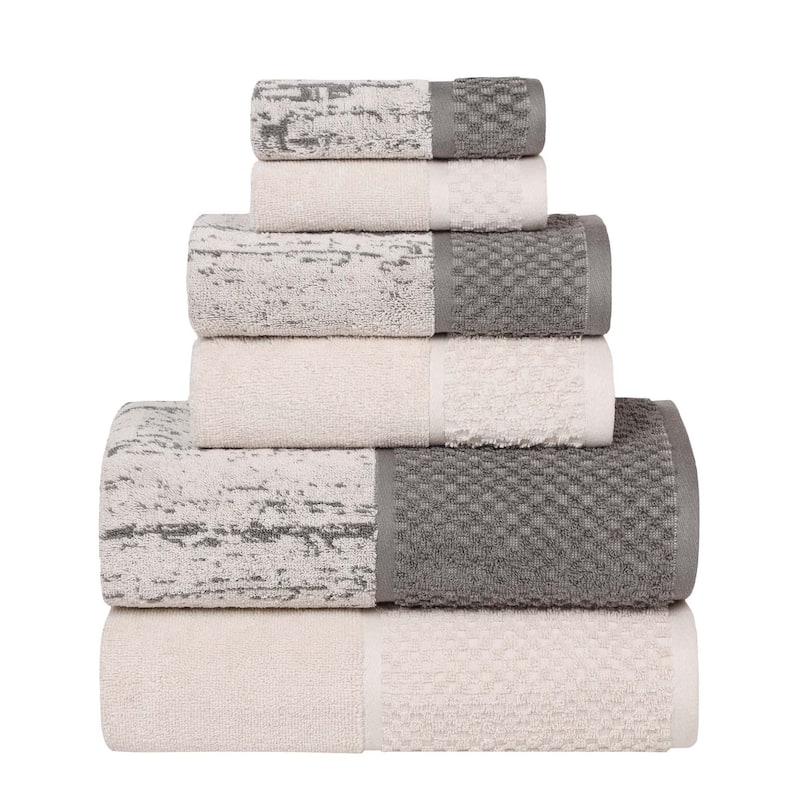 Superior Lodie Cotton Jacquard Solid and Two-Toned 6 Piece Towel Set