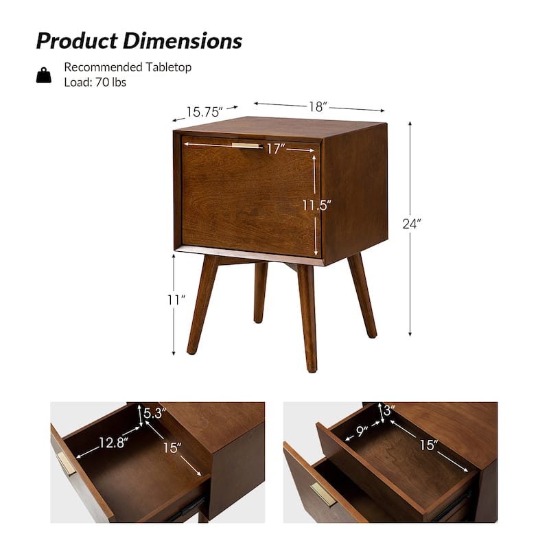 Isabel Mid-Century 2 - Drawer Wood Nightstand by HULALA HOME