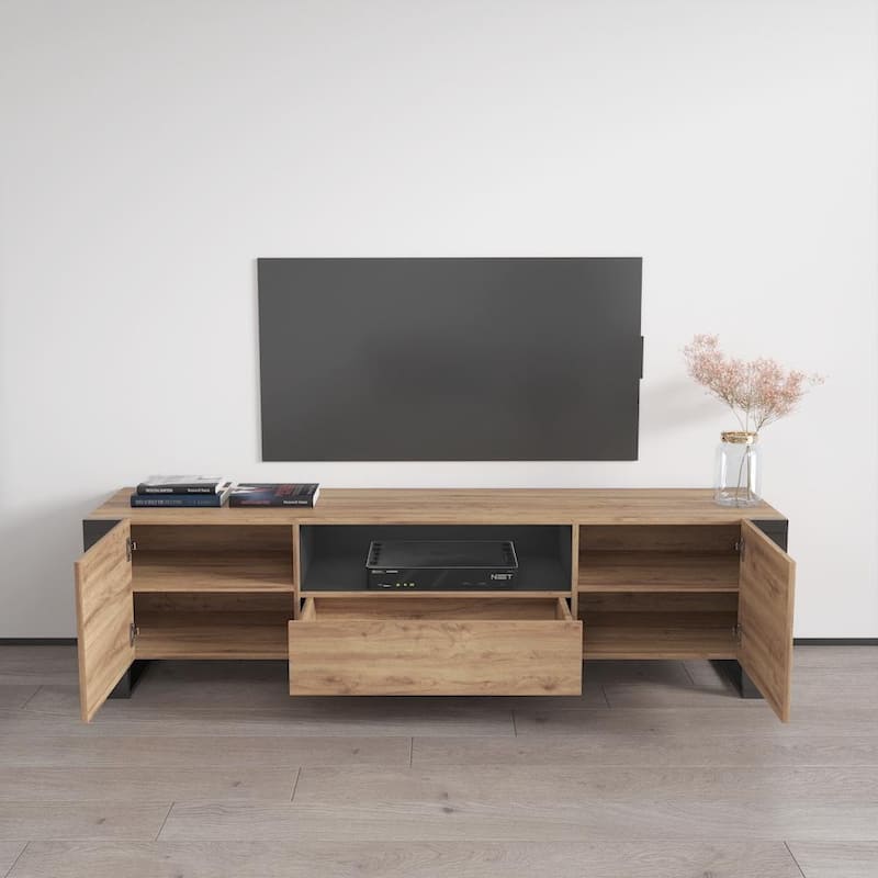 Meble Furniture Woody 71" Modern High Gloss TV Stand with Storage - Fits TVs up to 75" - European Made for up to 80" TVs