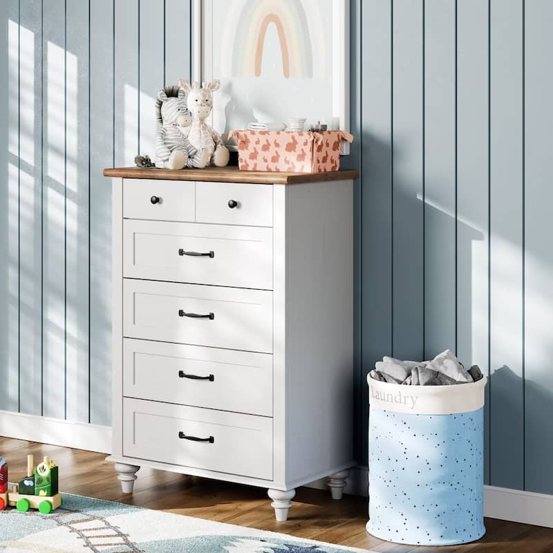 Mid Century Dresser with 5/6 Drawers, Wooden Kids Dresser for Bedroom