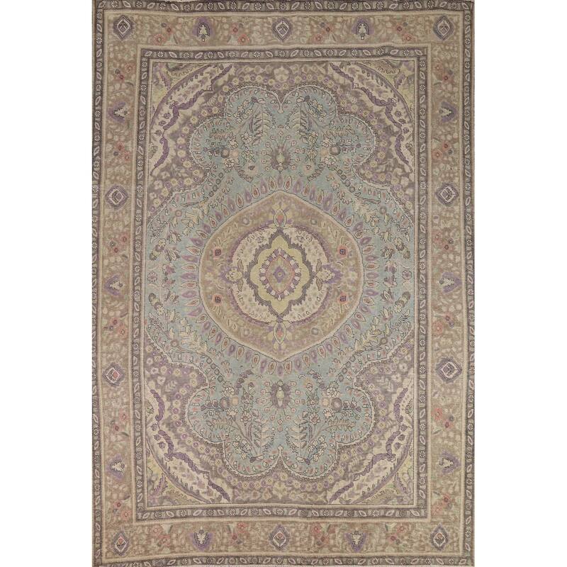 Traditional Blue Medallion Tabriz Persian Rug Hand-Knotted Wool Carpet - 8'2"x 11'0"