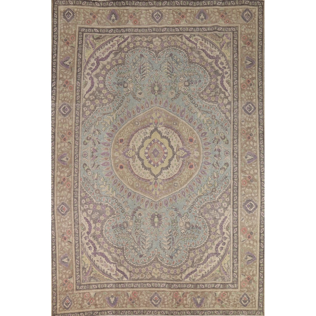 Traditional Blue Medallion Tabriz Persian Rug Hand-Knotted Wool Carpet - 8'2"x 11'0"